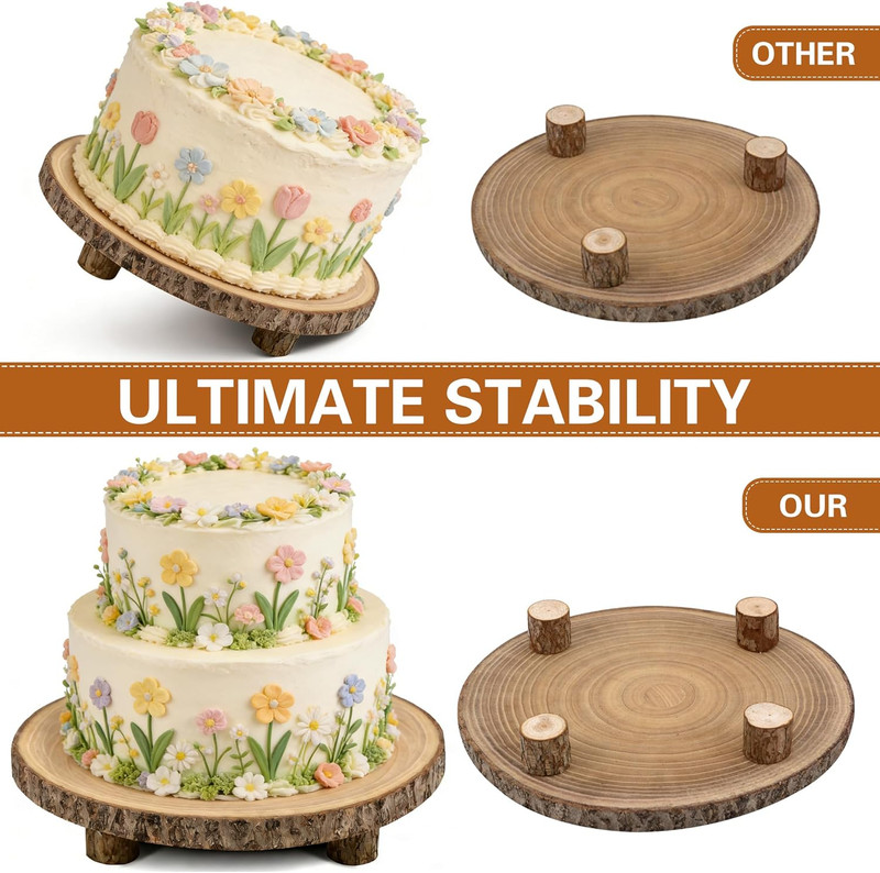 Wood Cake Stand with 4 Legs, 10-11 Inch Natural Rustic Wooden Slice Cupcake Stan gallery