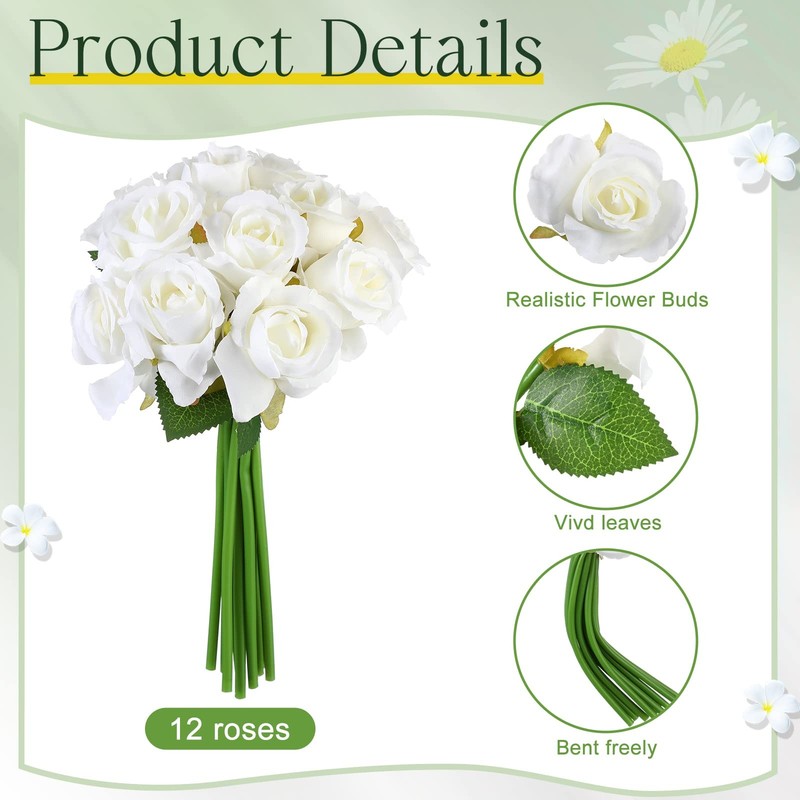 Jexine 120 Pcs Artificial Silk Rose Flowers Wedding Bouquet Bulk Fake Realistic gallery