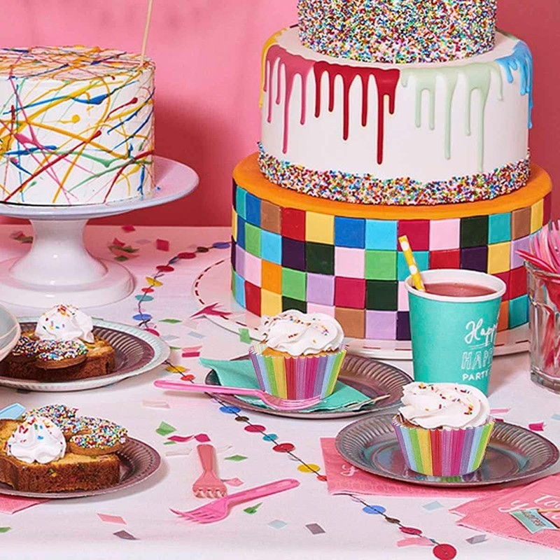 100 Pack Rainbow Cupcake Liners - Greaseproof Standard Size for All Occasions gallery