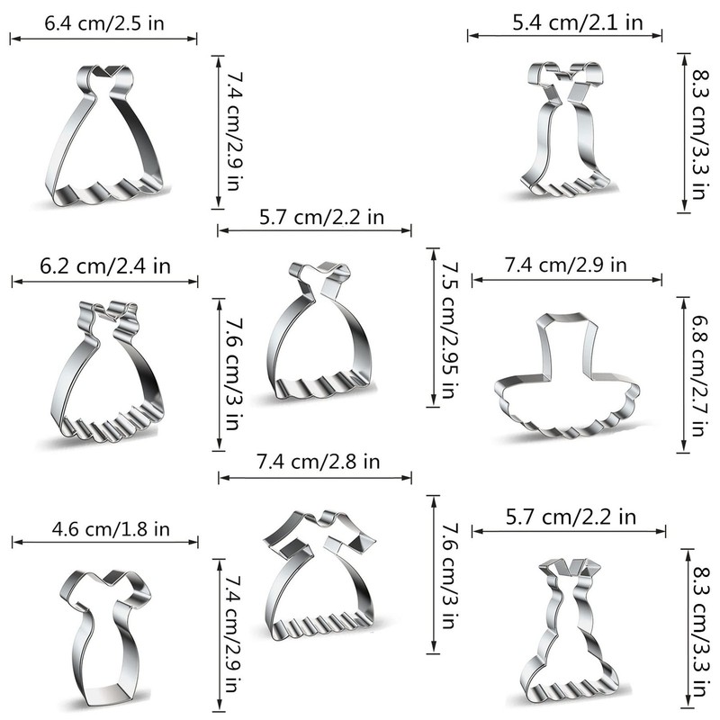 Dress Shaped Cookie Cutters Set of 8 pcs, Stainless Steel Wedding Princess Dr... gallery