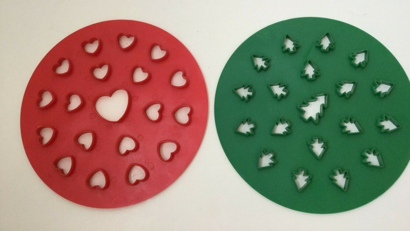 Pie Crust Stencil Cutting Pattern Christmas Trees Valentine Hearts Red Green