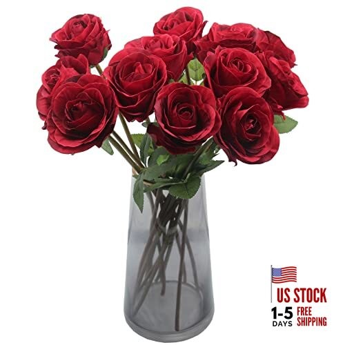 Artificial Roses Flowers for Flower Arrangement Pcs Silk Rose Bouquet 12 Red