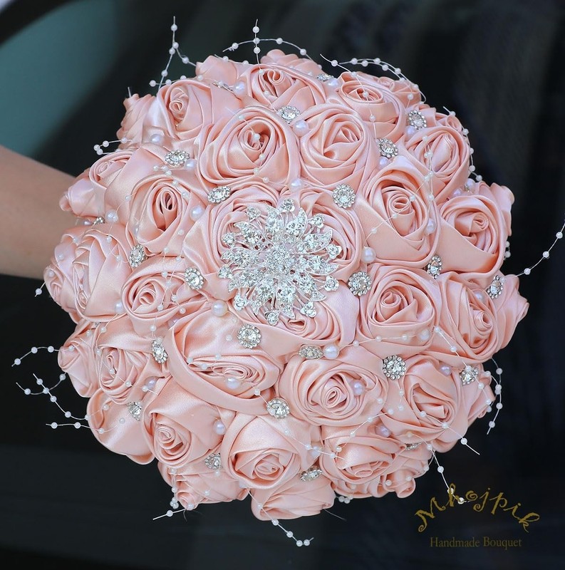 Mhojpik Bridal Wedding Bouquet Round Bling Brooch Holding Bouquet Artificial gallery