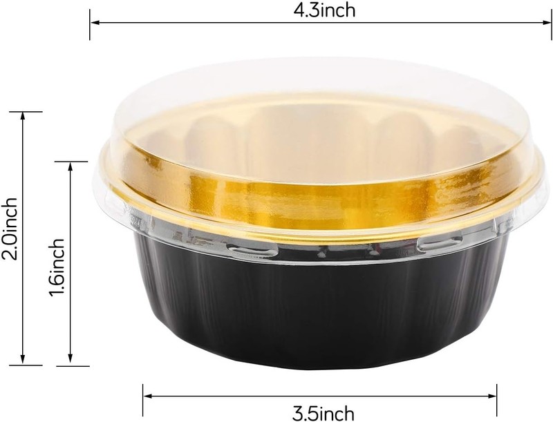 Disposable Ramekins W/ Lids 8 oz 50 Pack Black Gold Aluminum Foil Cups gallery
