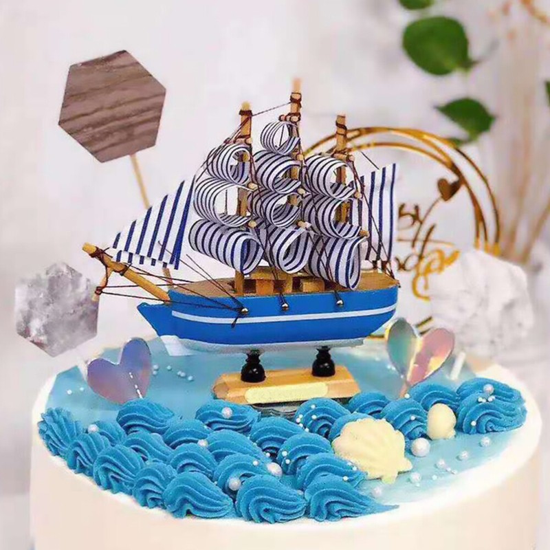 1PC Beach Wooden Ornaments Sailboat Model Decoration Pirate Sailing Ship Model gallery