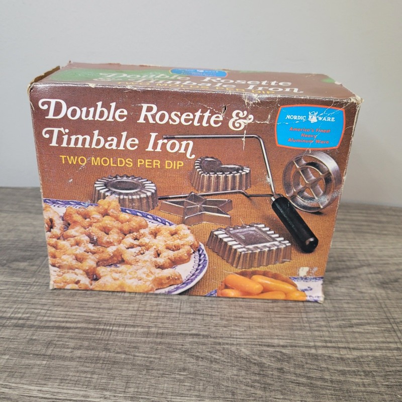 Vintage Nordic Ware Double Rosette & Timbale Iron 4 Mold Set New in Box gallery