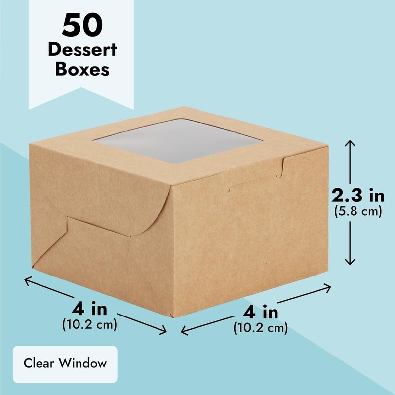 Cookie Boxes W/ Window 50 Pack 4 x 4 x 2.5 in Brown Cardboard Pastry Containers gallery
