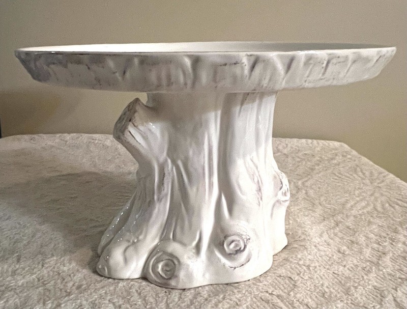 Pier 1 One Imports Owl Burrow Rustic Cream White Cake Stand Tree Faux Bois New gallery