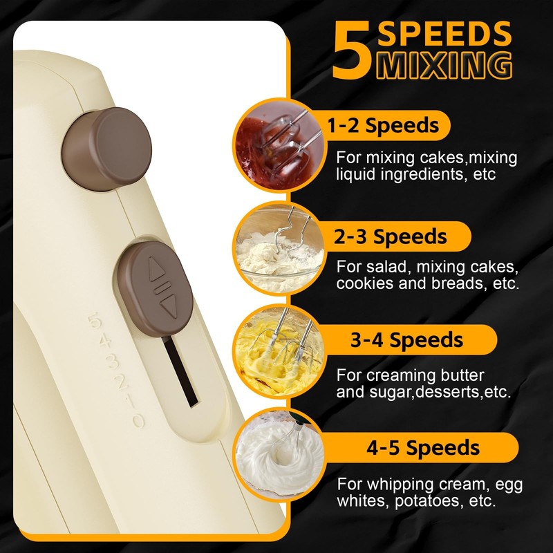 5-Speed Hand Mixer With 4 Stainless Steel Mixing Bowls Set, 300W Lightweight ... gallery