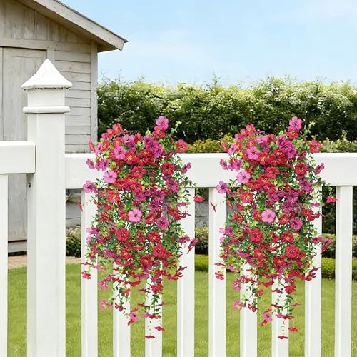 Artificial Hanging Flowers for Outdoor Spring Decor pcs UV 2 Light Purple Red gallery
