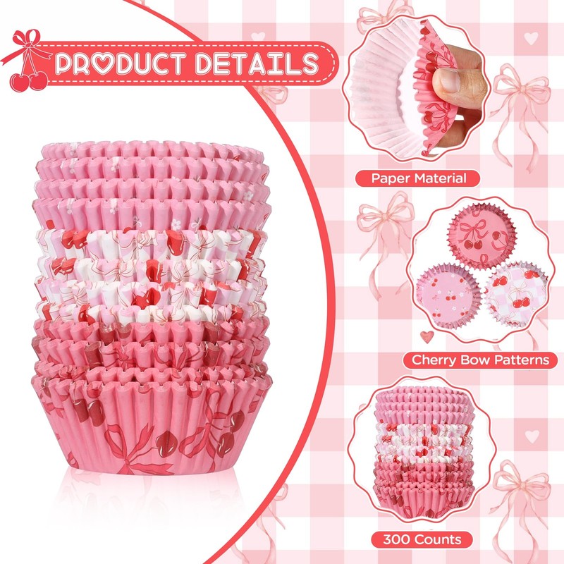 300 PCS Cherry Bow Cupcake Liner Sweet Muffin Paper Baking Cup Wrapper Decor gallery