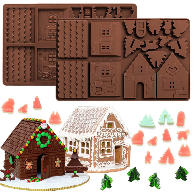 Whaline Christams Gingerbread House Baking Tray, Silicone Molds for Brown