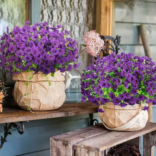 12 Bundles Morning Glory Artificial Flowers for Outdoor Decoration Dark Purple gallery