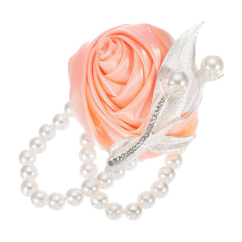 Wrist Corsage Artificial Flower Bracelets, 2.4 x 2.8 Inch Coral Pink