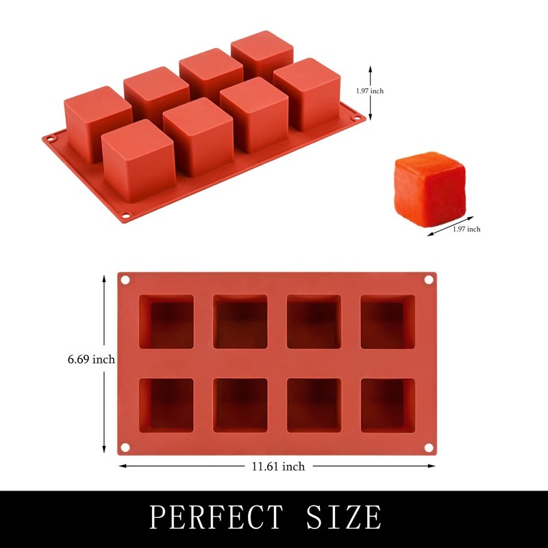 Large Square Silicone Molds, 2 Pack Candy Cake Mould, 8-Cavity Chocolate Mold... gallery