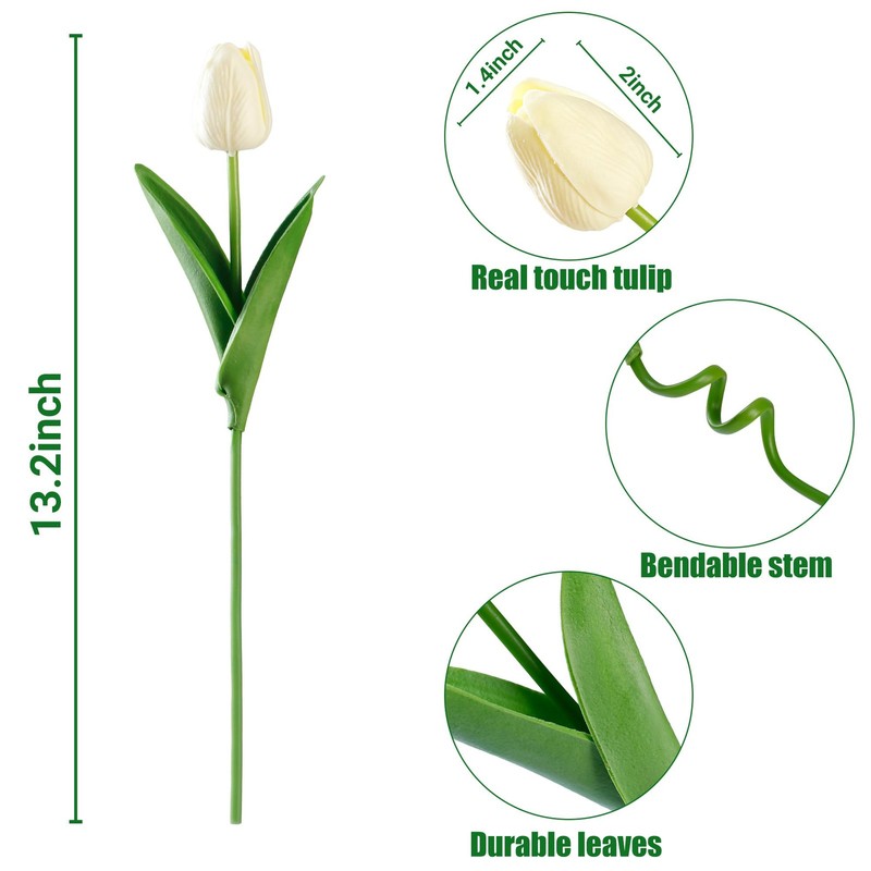 Sggvecsy 15 Pcs Fake Tulips Artificial Flowers Real Touch 15 Pcs, Milk White gallery