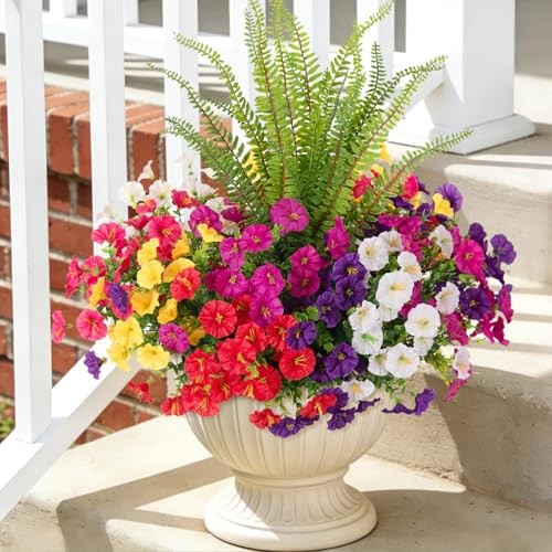 Artificial Flowers Fake Plants for Outdoors Decoration, 12 Bundles Mixed Color gallery