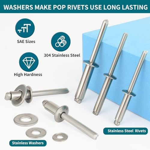 450Pcs 304 Stainless Steel Pop Rivets with Washers Assortment Kit,1/8" 3/16" gallery