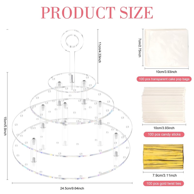 3 Tier Acrylic Lollipop Stand Clear Cake Pop Holder 36 Holes Display Rack gallery