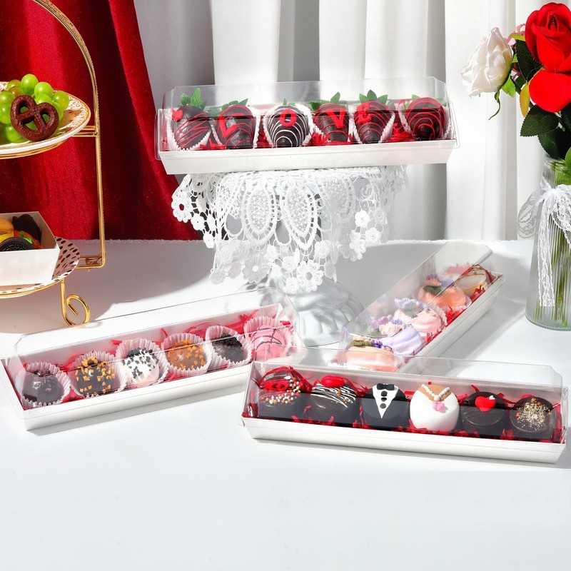 25 Pack 12 x 2.8 x 2.4 Inches Strawberry Boxes with Clear Lids,Long Macaron B... gallery