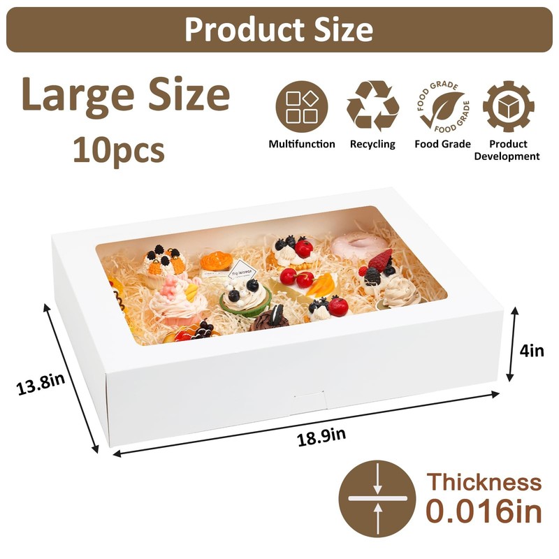 Moretoes 10pcs 19x14x4in Half Sheet Cake Boxes with Window, White Cookie Boxe... gallery