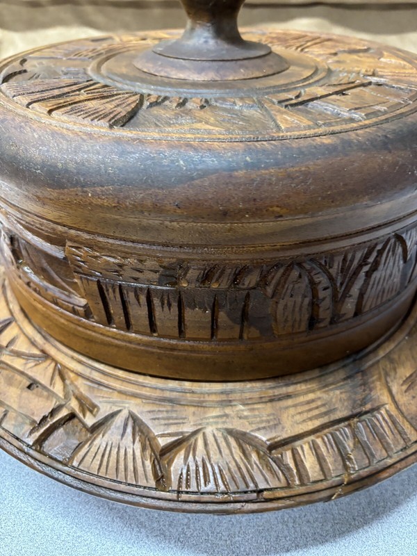 Vintage Cake Plate Teak Wood Cover Hand Carved Serving Plate Philippine gallery