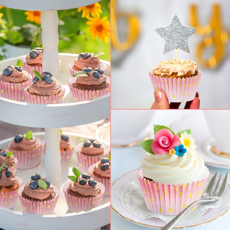 300 PCS Pink Nonstick Cupcake Liners Rose Gold Paper Baking Wrappers Cups gallery