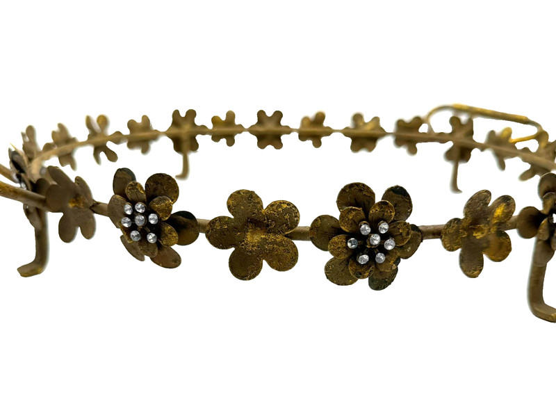 Vintage MCM Gold Floral Rhinestone Metal Cake Plate Holder gallery