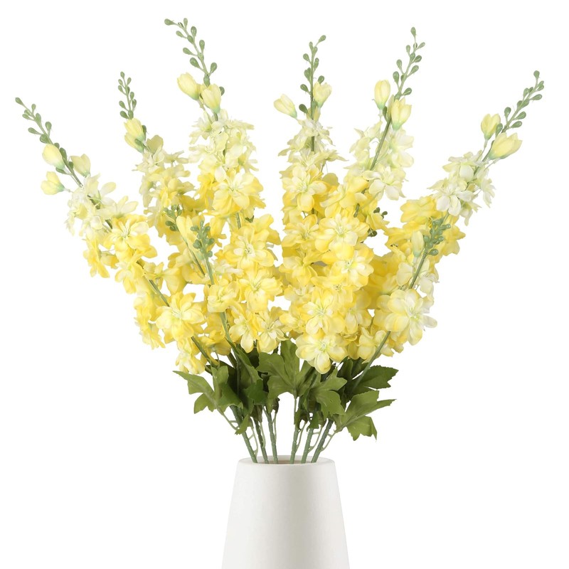 Insunsix 6Pcs Yellow Delphinium Artificial Flowers 33 Larkspur Silk Long Stem