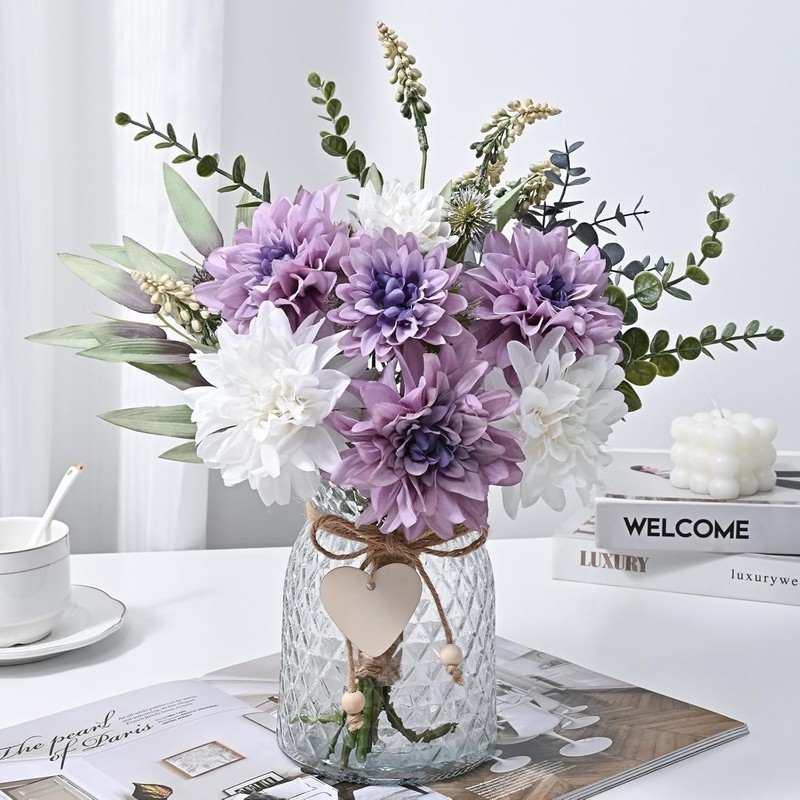 Martine Mall Fake Flowers In Vase Lights Faux Flowers In Vase Dahlia Artificial gallery