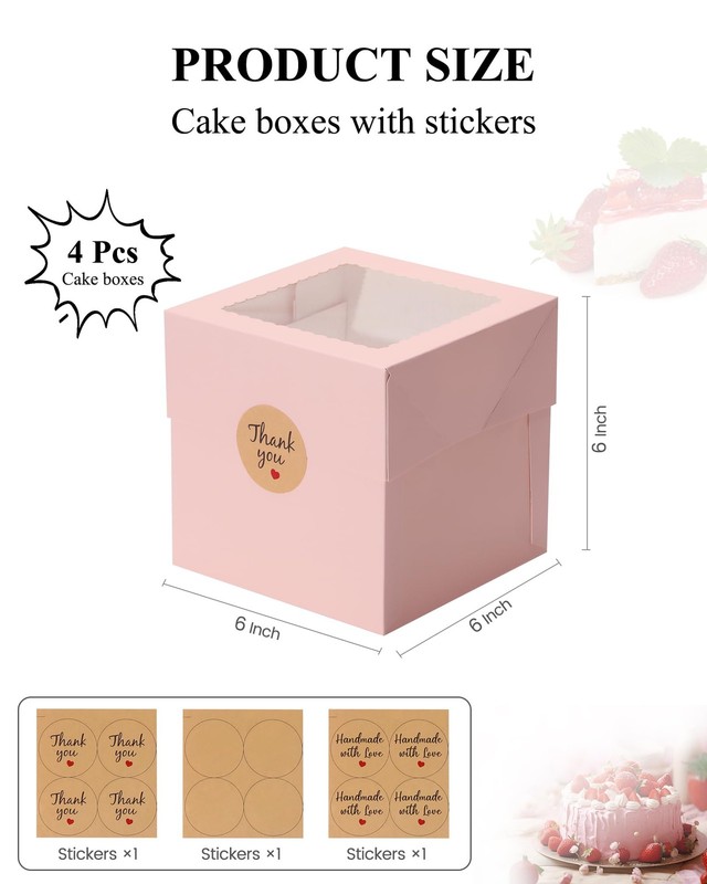4 PCS 6x6x6 Inch Mini Cake Boxes Pink Square Bakery Window Small Containers gallery