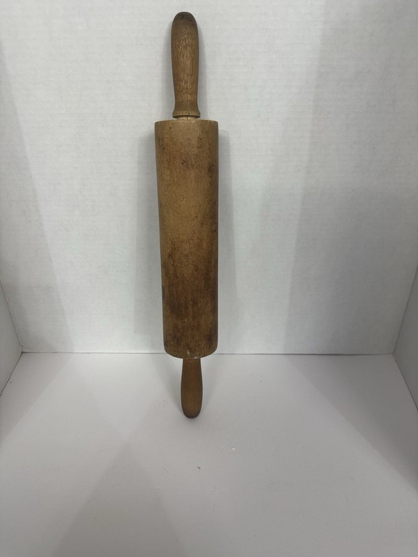 Vintage Primitive Wood Wooden Rolling Pin Baking 17 3/4" Long 2" Diameter Barrel gallery