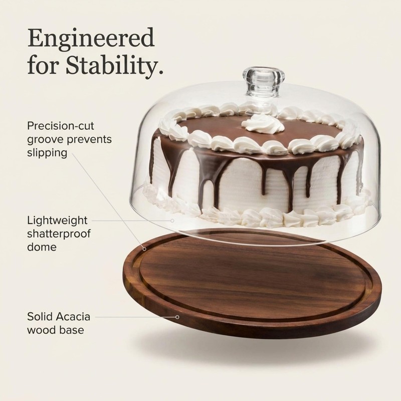 Cake Stand, Cake Plate Server Platter with Dome, Acacia Wood and Shaterproof ... gallery