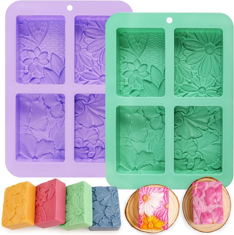 Soap Molds Silicone, 3D Rectangular Flower Pattern Silicone Molds for Handmade