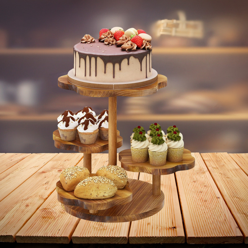 4 Tier Wooden Cupcake Stand | Flower Shape Dessert Stand for Cake Display