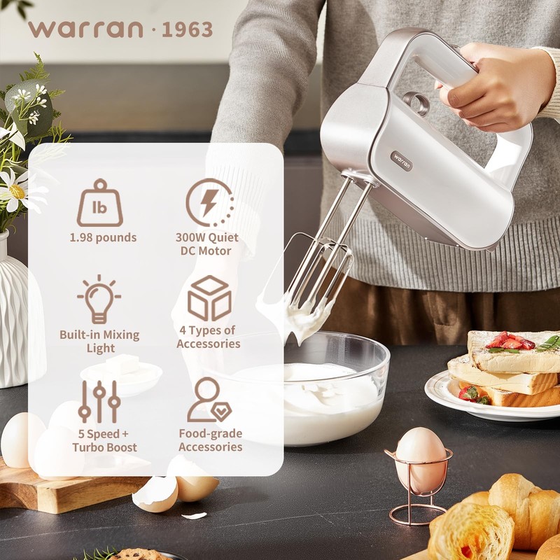 Master 4-in-1 Hand Mixer with Turbo Boost, Stainless Steel Whisk, Beaters, Do... gallery