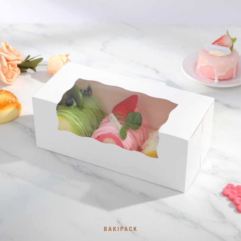 15 Roll Cake Boxes, White Bakery Boxes with Window, 9x4x3.5 inches Cookies Bo... gallery