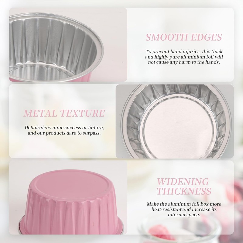 100-Pack 5 oz Pink Mini Cake Pans W/ Lids Disposable Aluminum Foil Baking Cups gallery