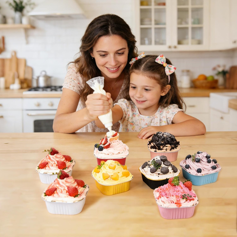 100 Pcs Mini Cake Pans with Lids, 5Oz Square Aluminum Foil Brownie Baking Cups, gallery