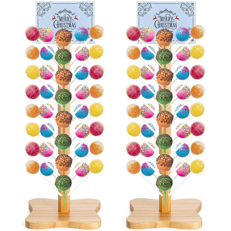 2 Pack Wood Cake Pop Stand, 48 Holes Wooden Lollipop Holder, Decorative Candy…