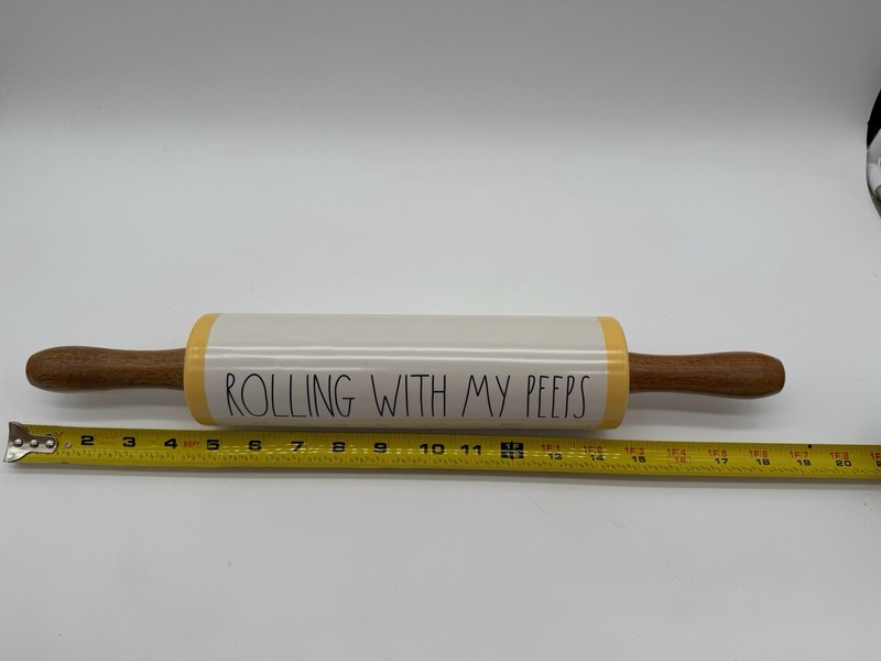 New RAE DUNN “Rolling With My Peeps” Ceramic Easter Rolling Pin with Wood Handle gallery