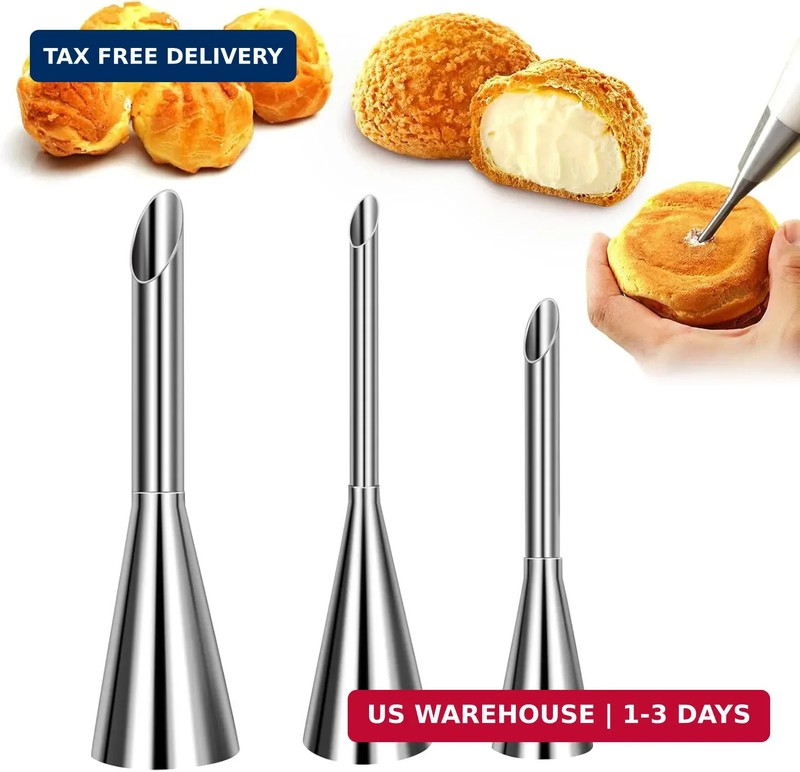 Suuker Cream Piping Tips, Stainless Steel Long Cream Puff Nozzle Small Pastry Ic