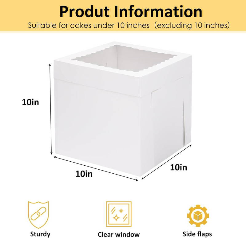 16Pcs Cake Boxes, 10X10X10 Inches Tall White Square Bakery Boxes, Cajas Pasteles gallery