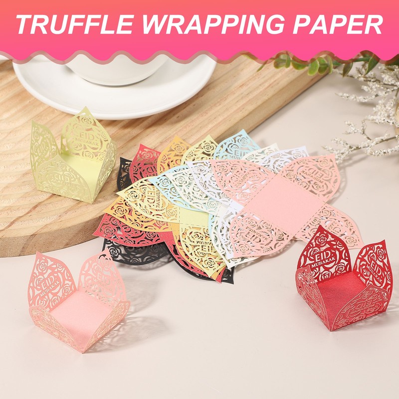 25Pcs Truffle Wrapper 4.3 Inch Square Cupcake Liner Baking Paper Pink gallery