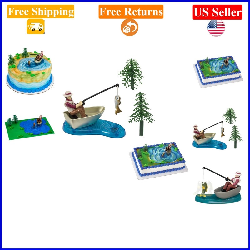 Fisherman Action Fish DecoSet Cake Topper, Multicoloured, 3 Pcs