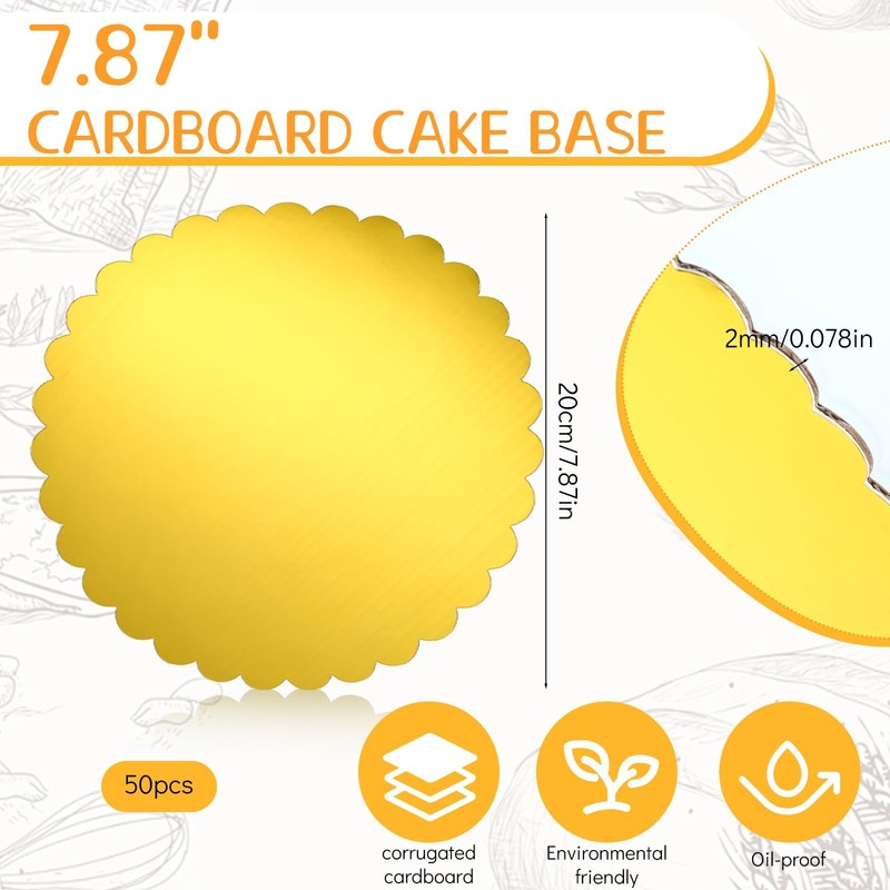 50 Pack 8 Inch Gold Cake Boards Round Corrugated Cardboard Circles Base Plate gallery