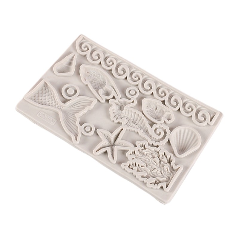 Cartoon Ocean Animals Shape Fondant Molds Conch-Mermaid-Cake-Decor Silicone Mold