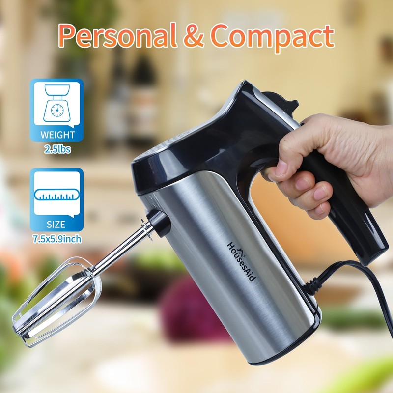 200W Hand Mixer, Lightweight Electric Mixer with Turbo Function, 5-Speed Hand... gallery