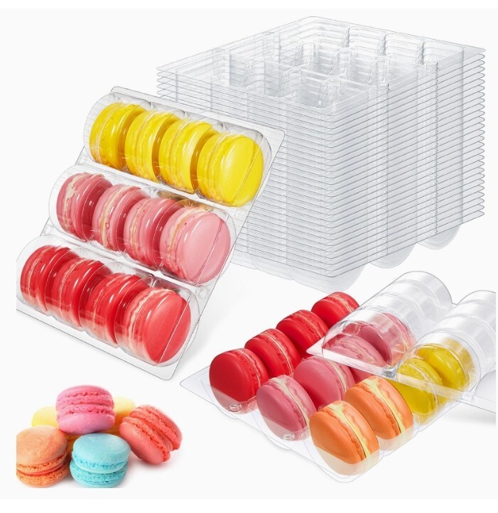 18 Pack Macaron Boxes Clear Plastic. 12 Slots Macaron Storage Containers