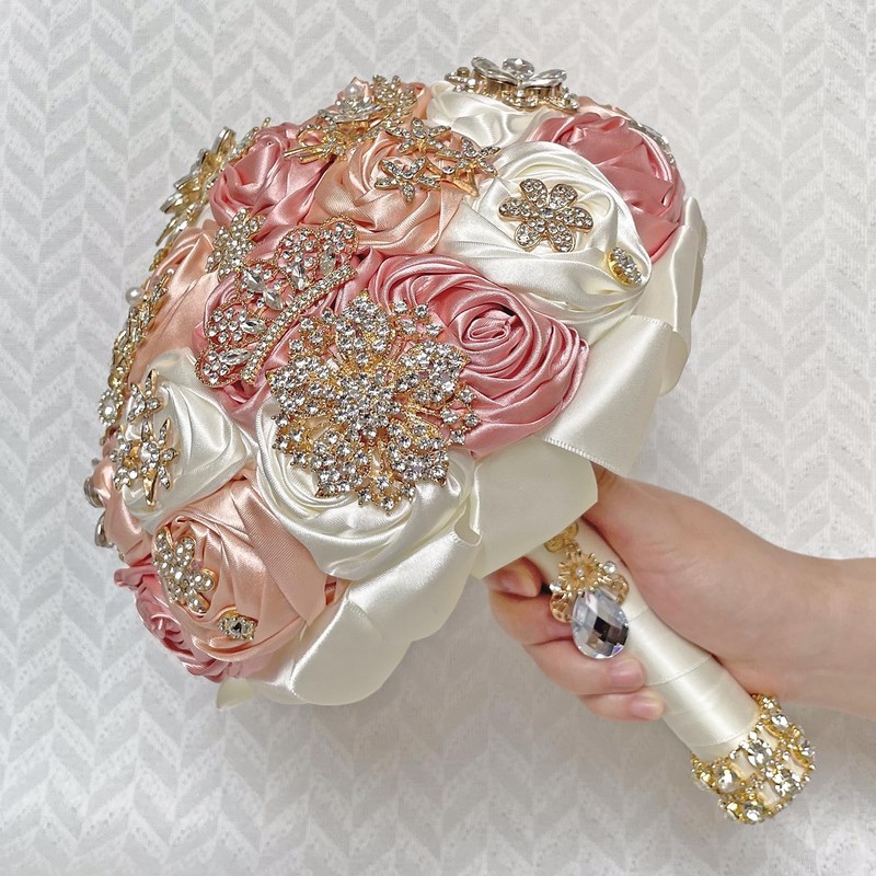 Qingforbesty Handmade Satin Rose Floral Bling Pearl Decor Bridal Wedding gallery